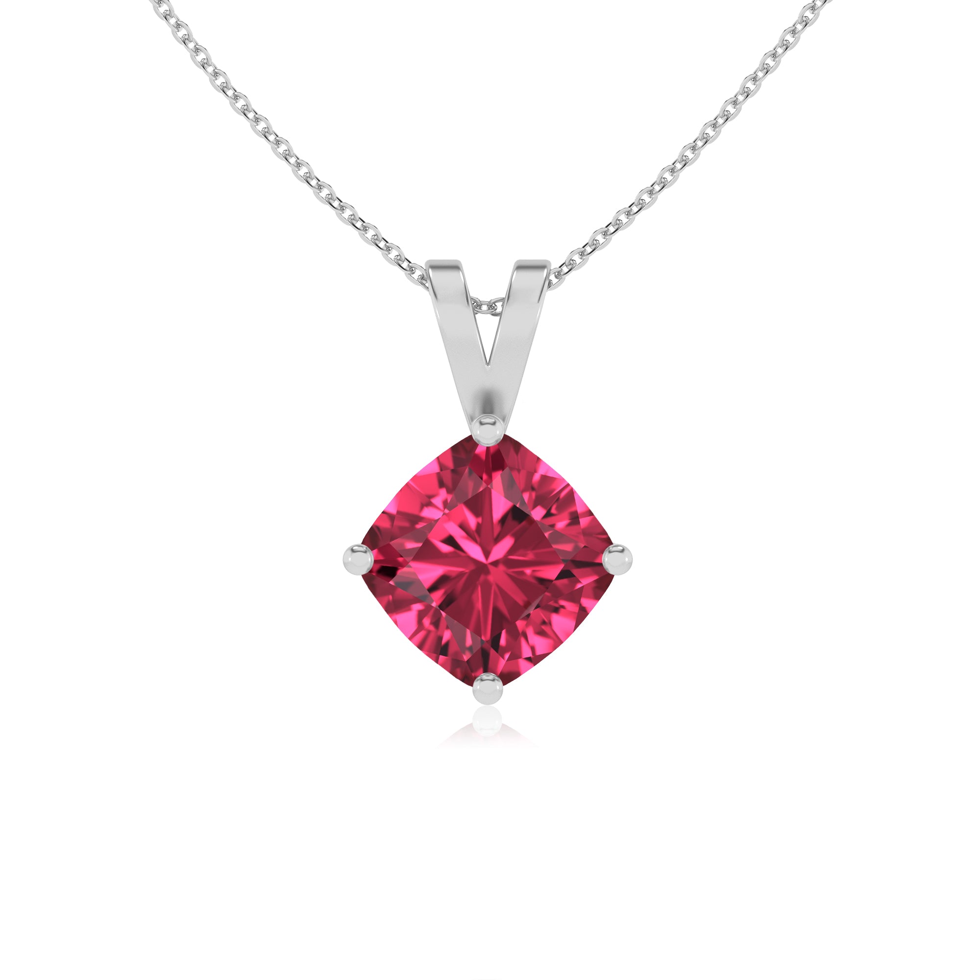 natural pink-tourmaline cushion shape solitaire v-bale pendant necklace