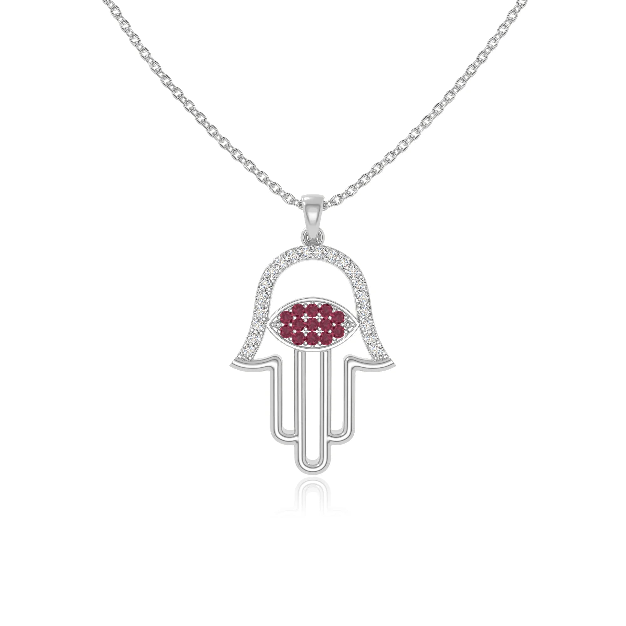 natural ruby evil eye hamsa hand necklaces in sterling silver 