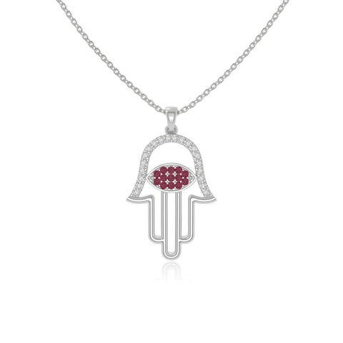 natural ruby evil eye hamsa hand necklaces in sterling silver 
