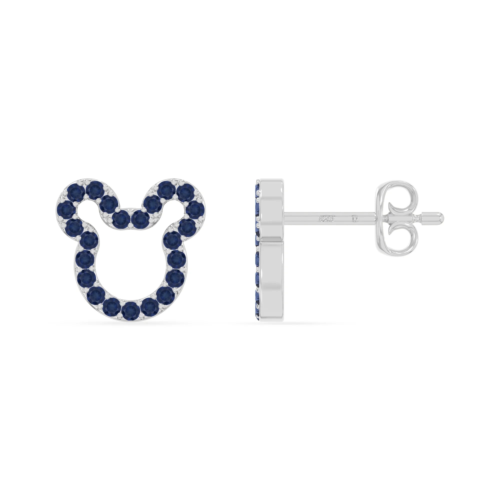 natural blue-sapphire mouse stud earrings in sterling silver 