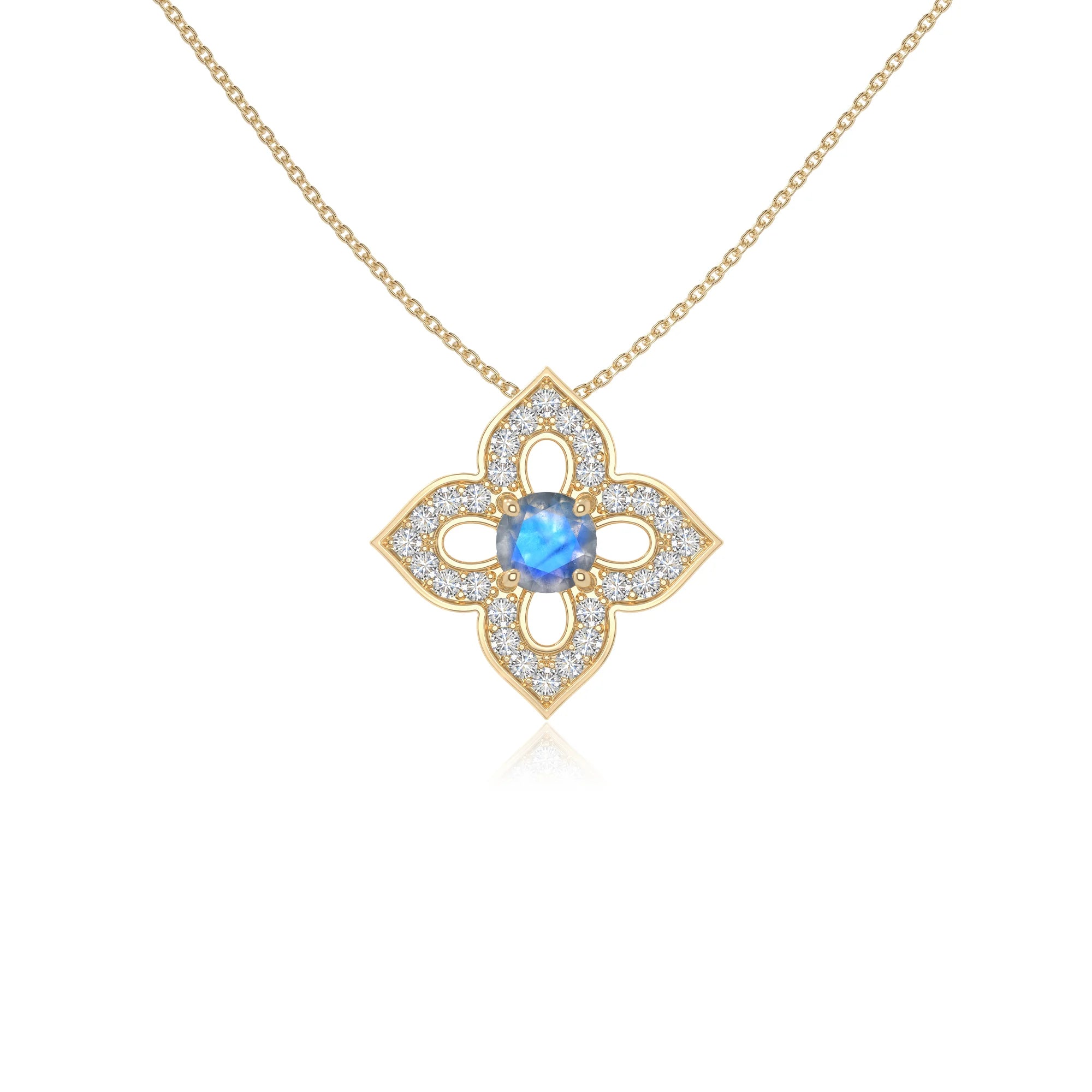 natural labradorite 4 petal flower necklaces in yellow gold vermeil 