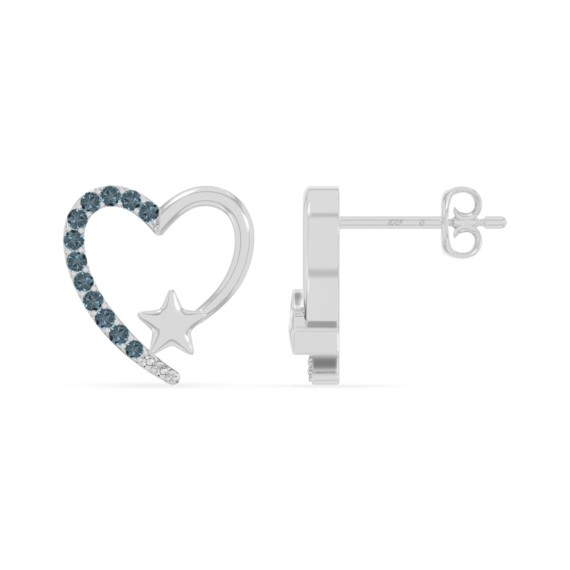 natural london-blue-topaz heart-star stud earrings in sterling silver 