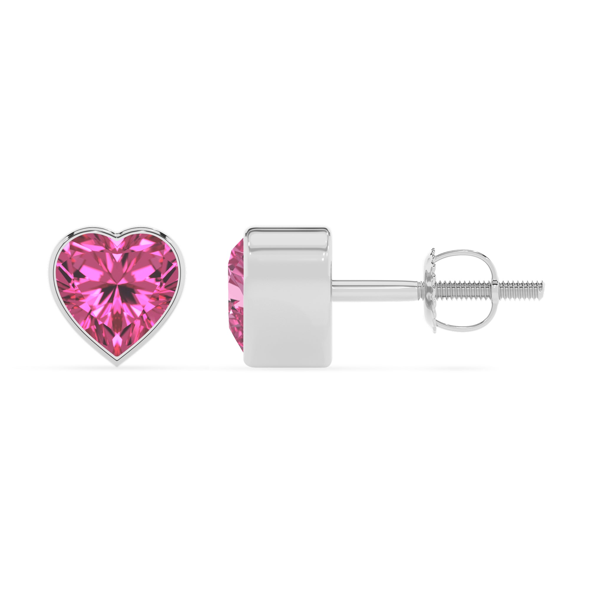 lab grown pink sapphire heart stud earrings 