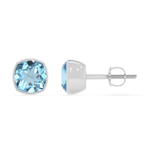 lab grown aquamarine cushion stud earrings 