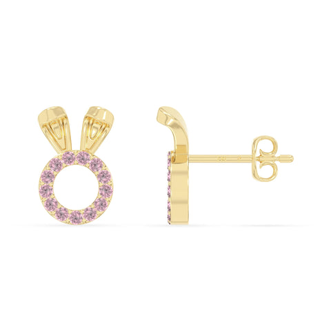 natural pink-tourmaline bunny-rabit stud earrings in yellow gold vermeil 