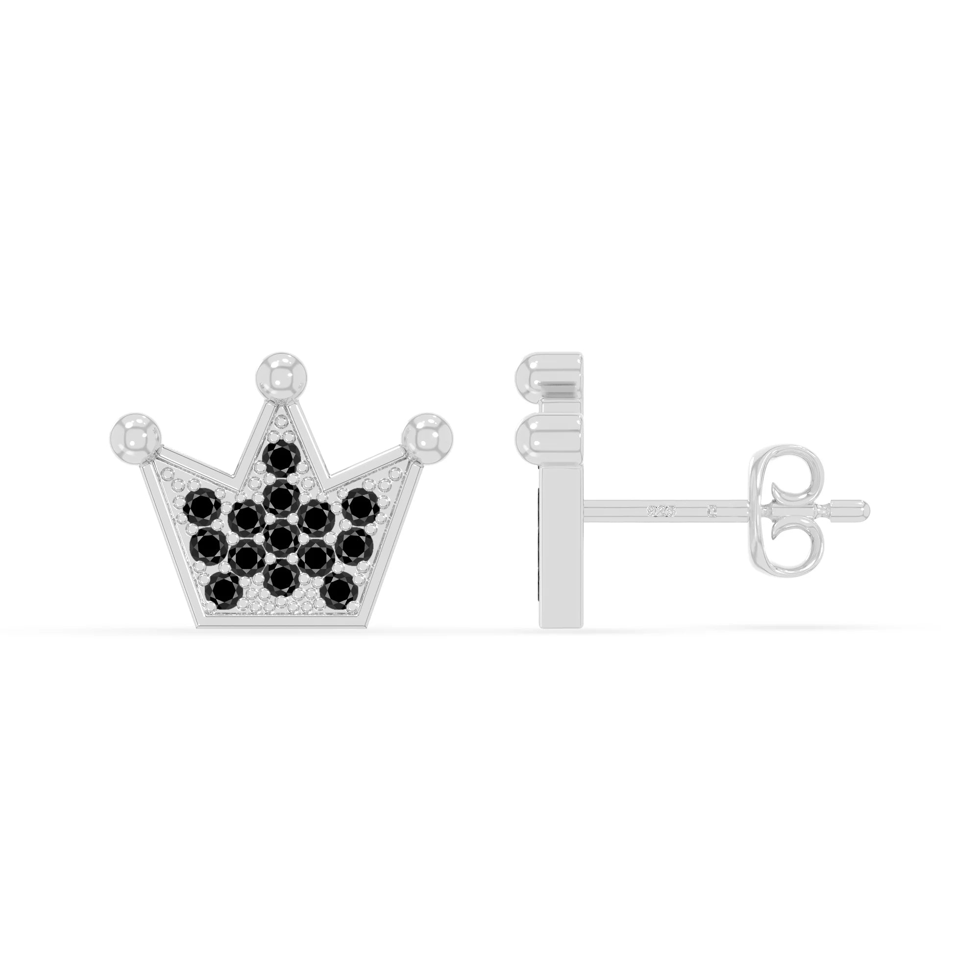 natural black-onyx crown stud earrings in sterling silver 