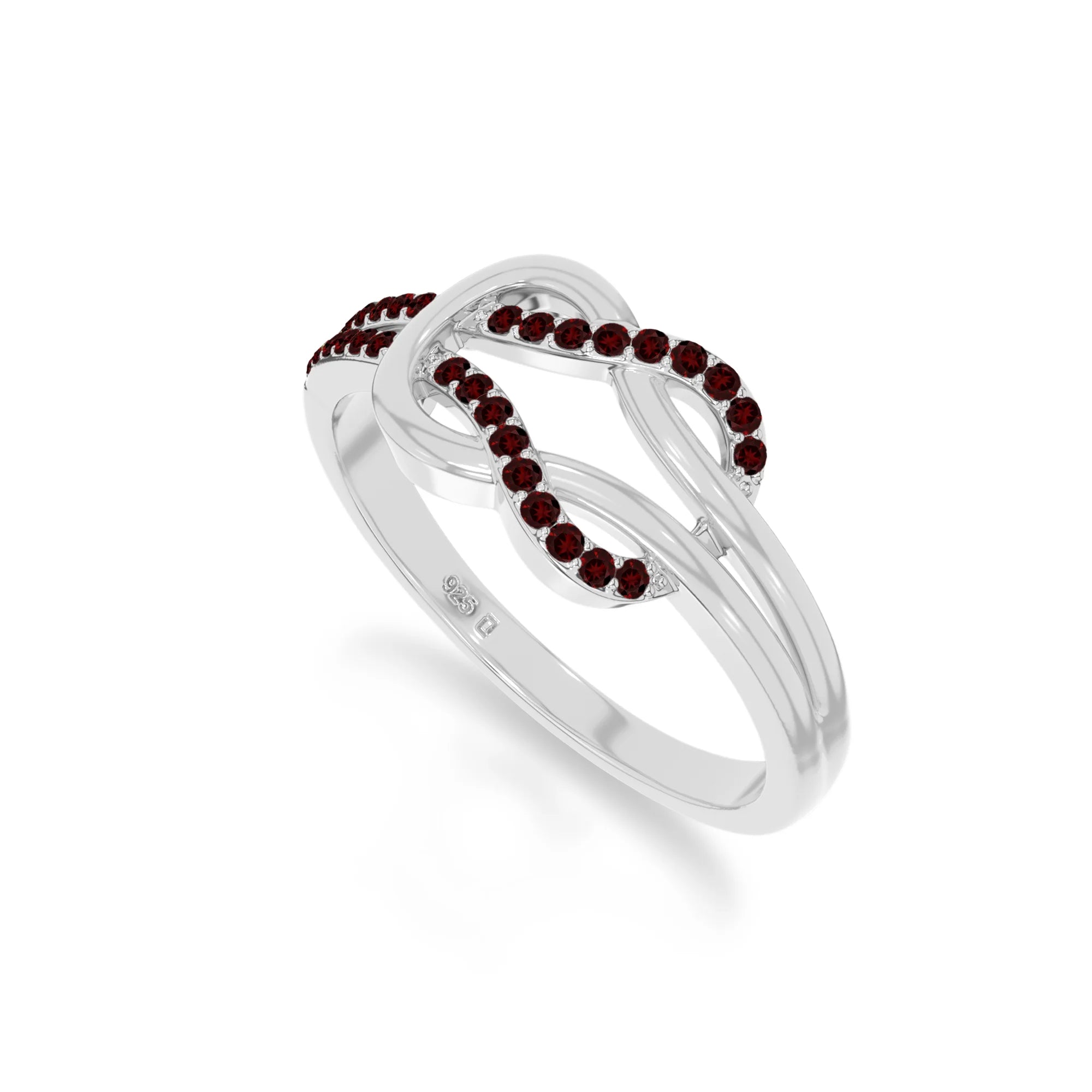 natural garnet infinity knot promise rings in sterling silver 