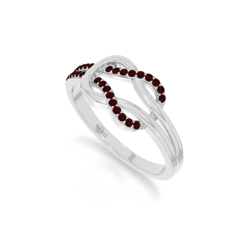 natural garnet infinity knot promise rings in sterling silver 