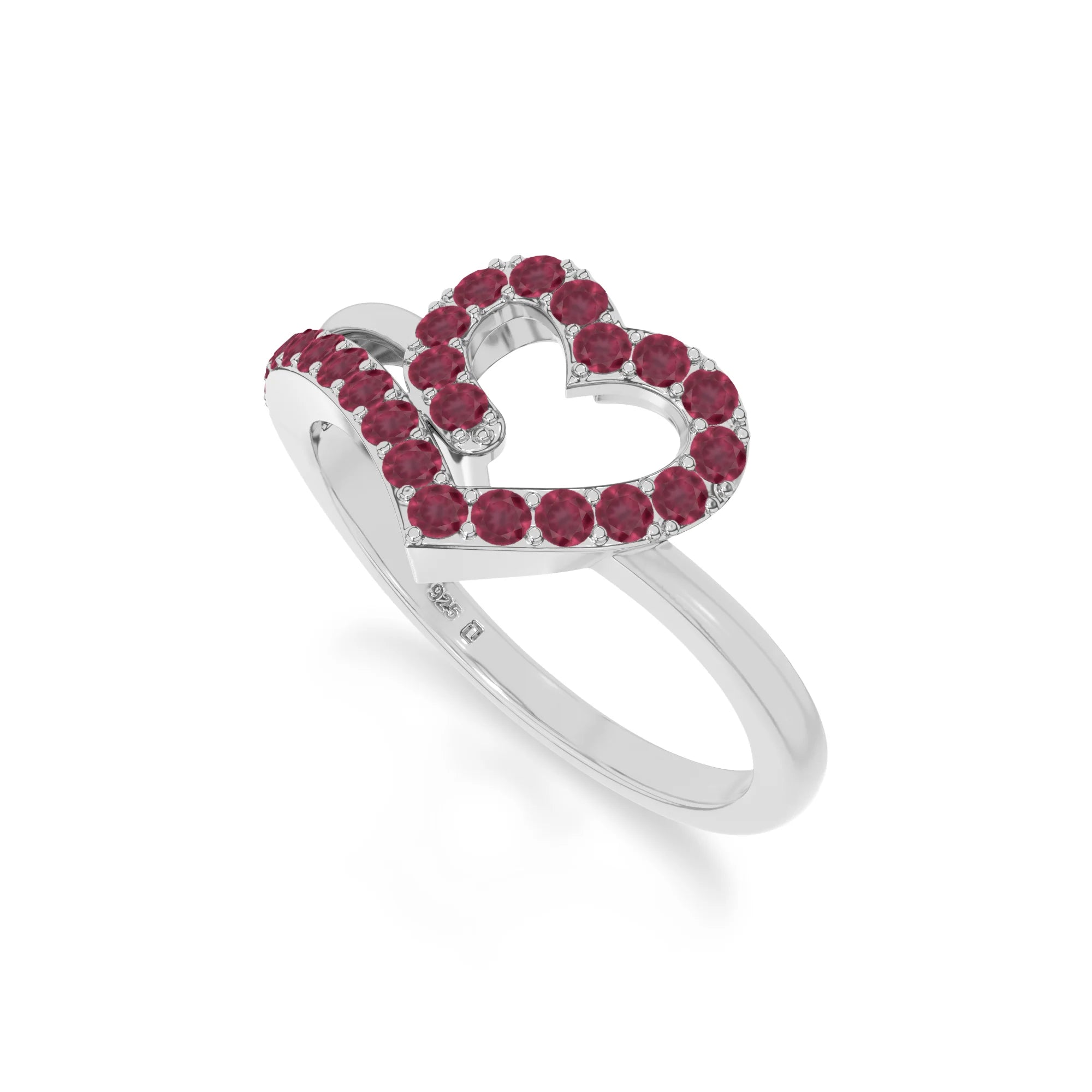 natural ruby heart promise rings in sterling silver 