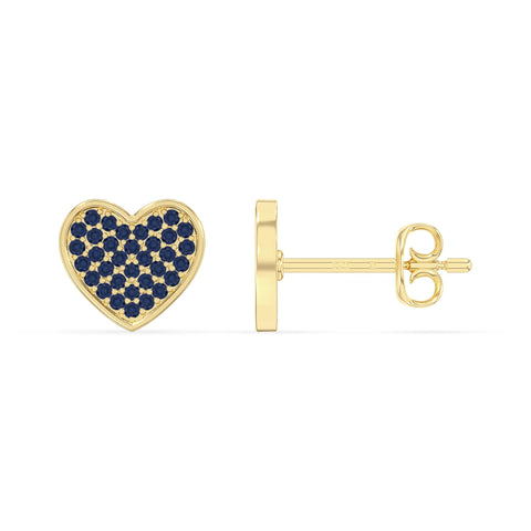 natural blue-sapphire heart stud earrings in yellow gold vermeil 