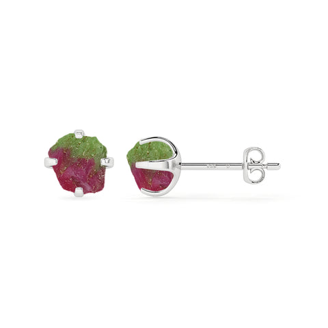 natural ruby zoisite rough shape stud earrings