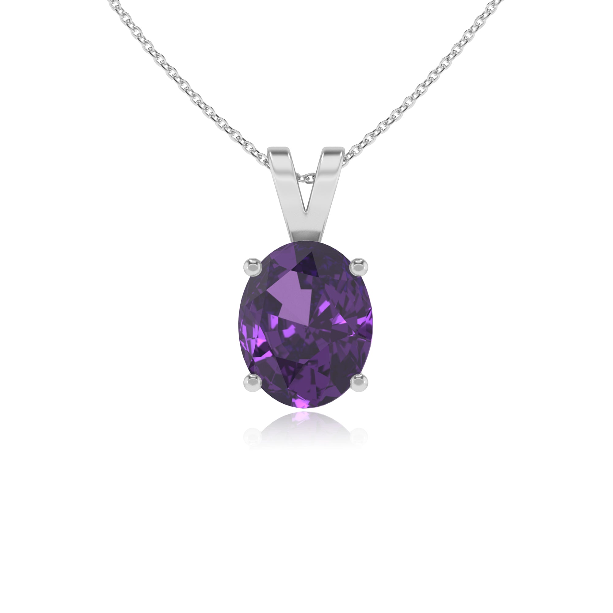 lab grown amethyst oval shape solitaire v-bale pendant necklace