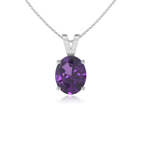 lab grown amethyst oval shape solitaire v-bale pendant necklace