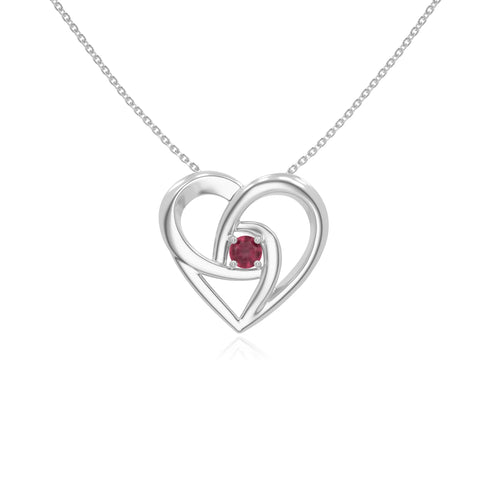 natural ruby floral heart necklaces in sterling silver 