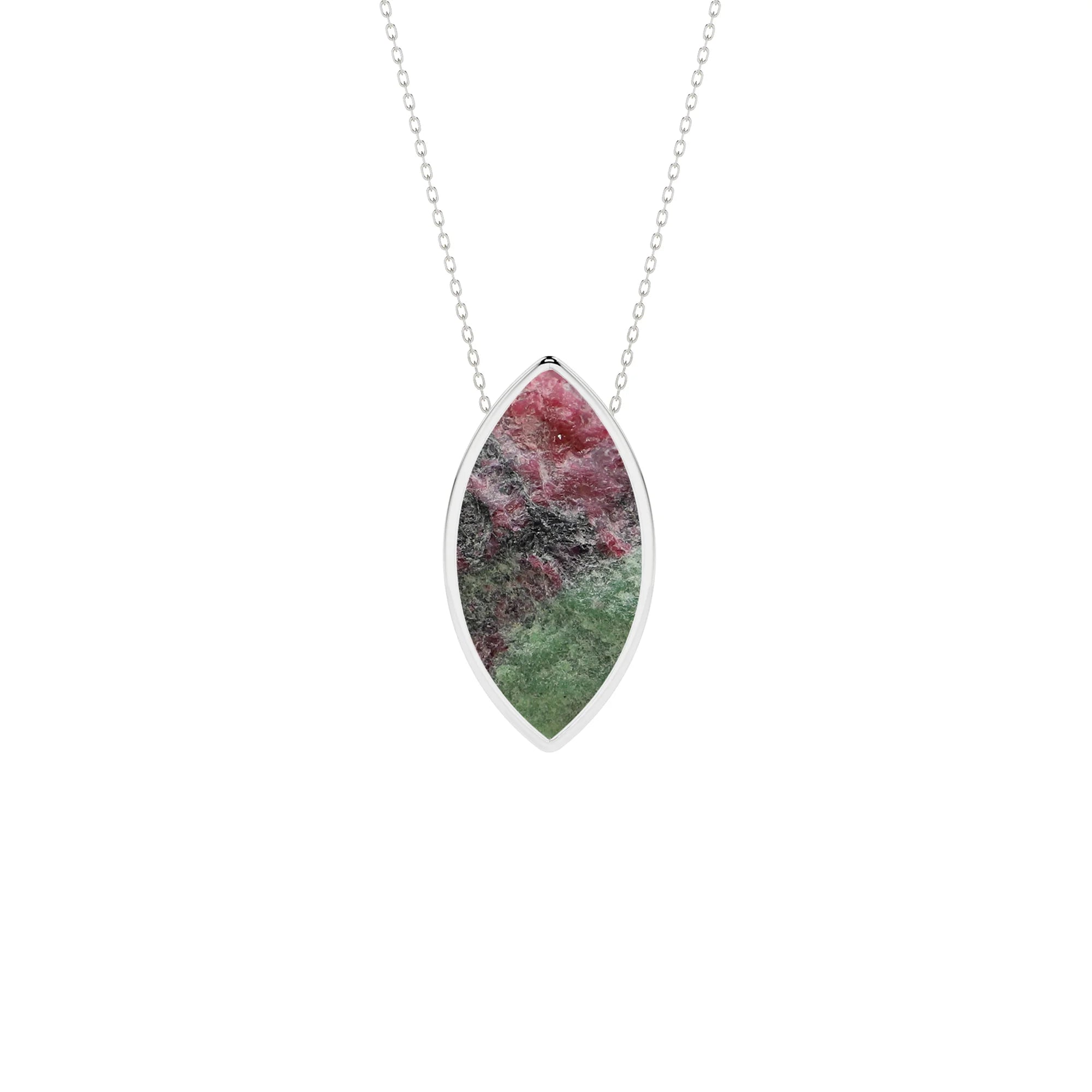 natural ruby-zoisite marquise shape pendant necklace