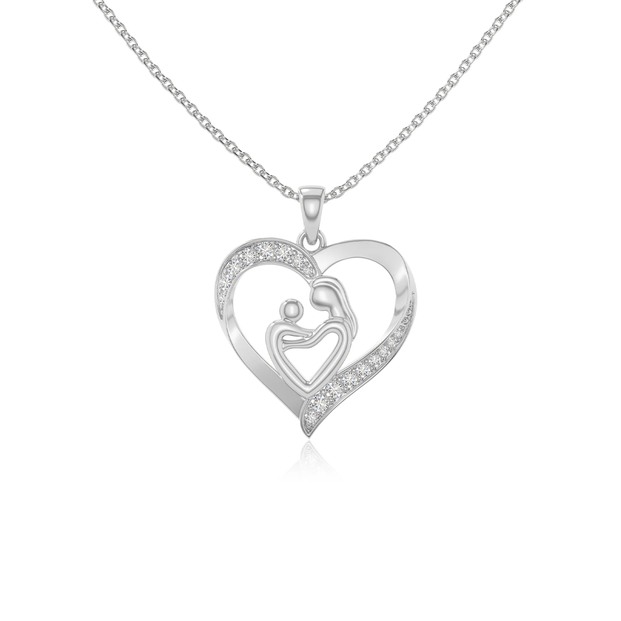 moissanite mother child heart necklaces in sterling silver 