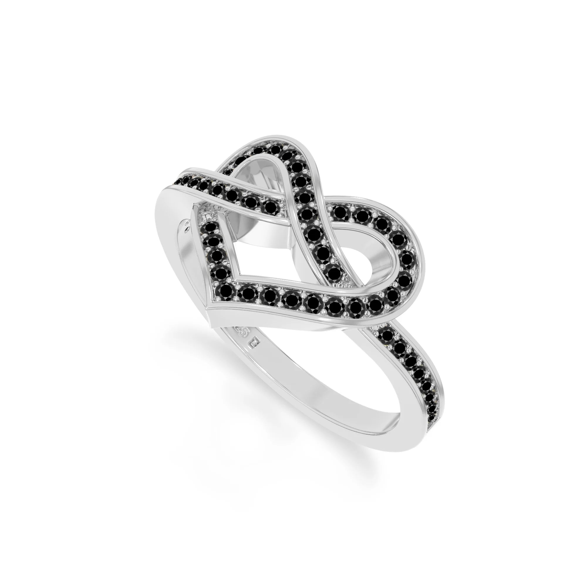 natural black onyx infinity knot heart promise rings in sterling silver 