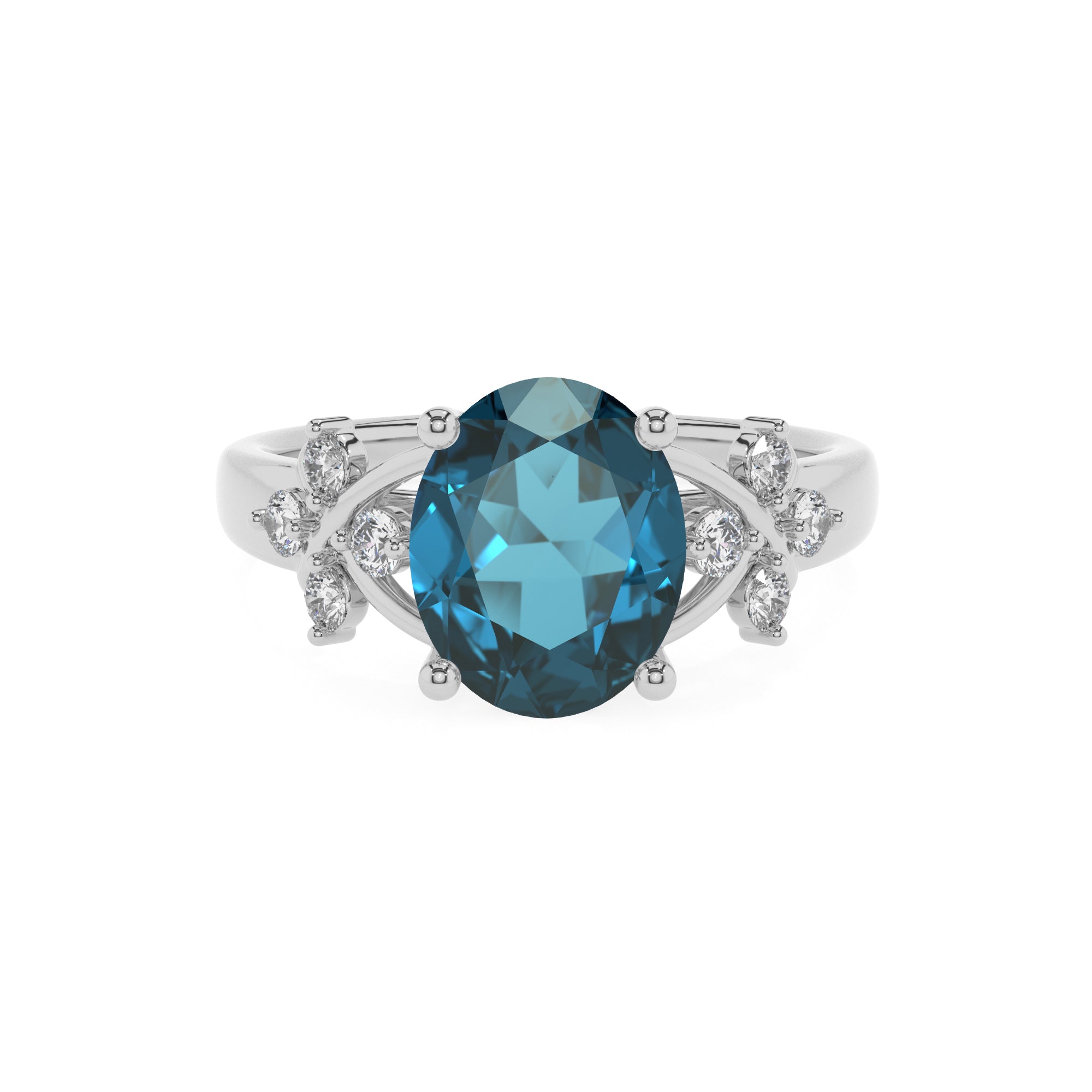 natural london blue topaz oval criss cross solitaire engagement ring