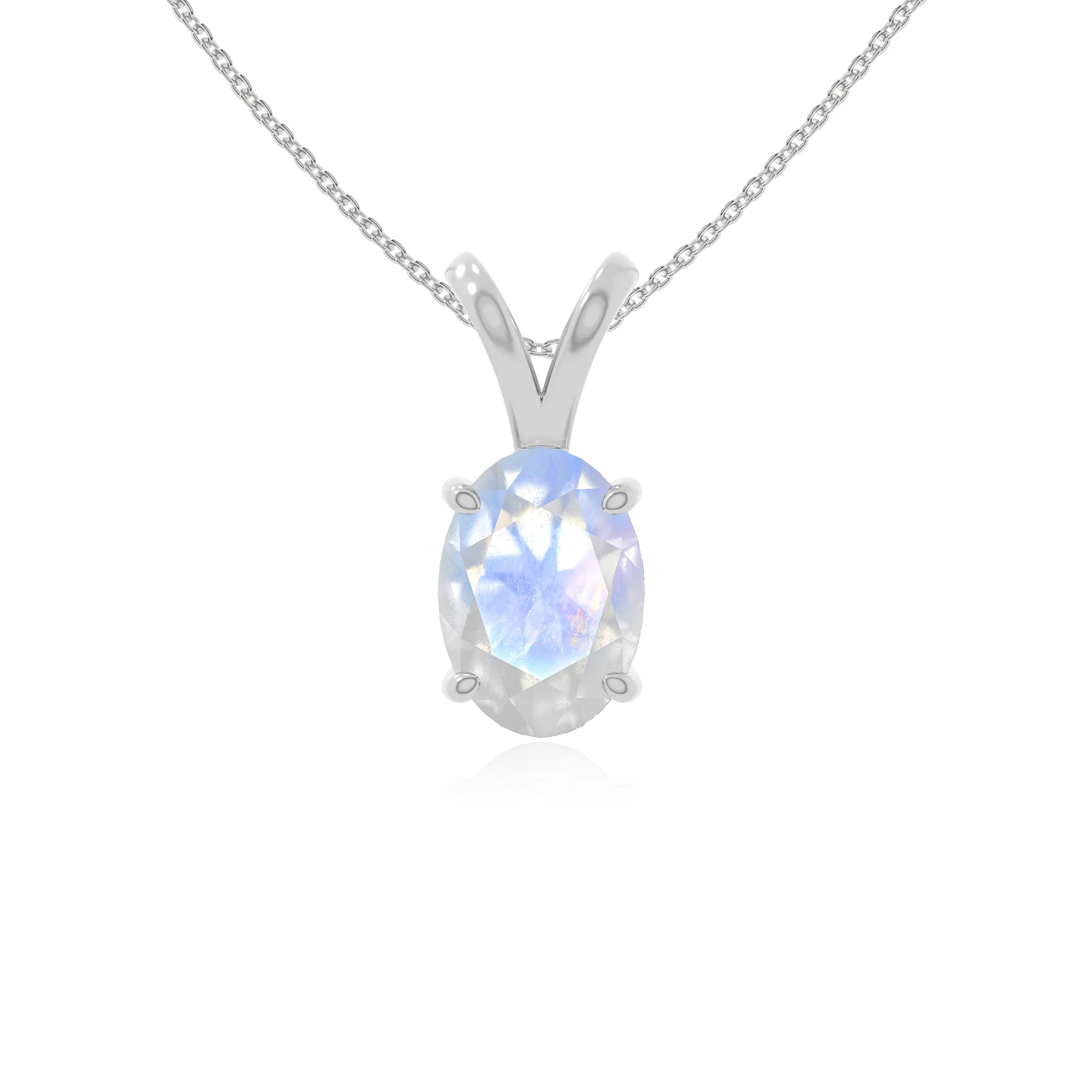 rainbow moonstone v-bale solitaire necklaces in sterling silver 