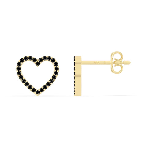natural black-onyx heart stud earrings in yellow gold vermeil 