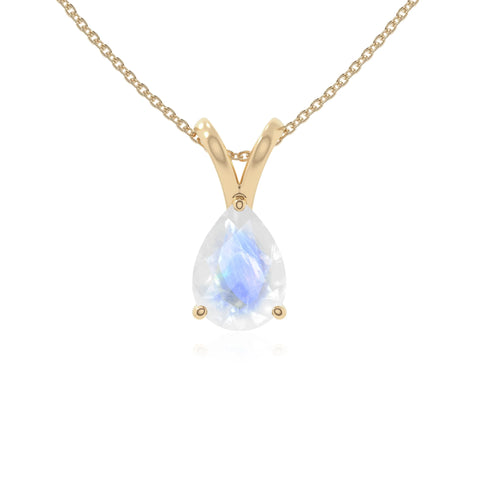 rainbow moonstone v-bale solitaire necklaces in yellow gold vermeil 