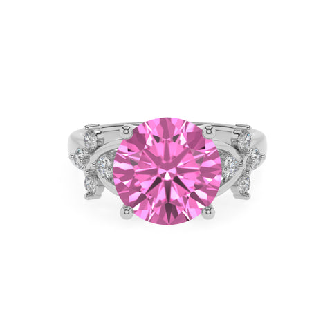 lab-grown pink-sapphire round criss cross solitaire engagement ring