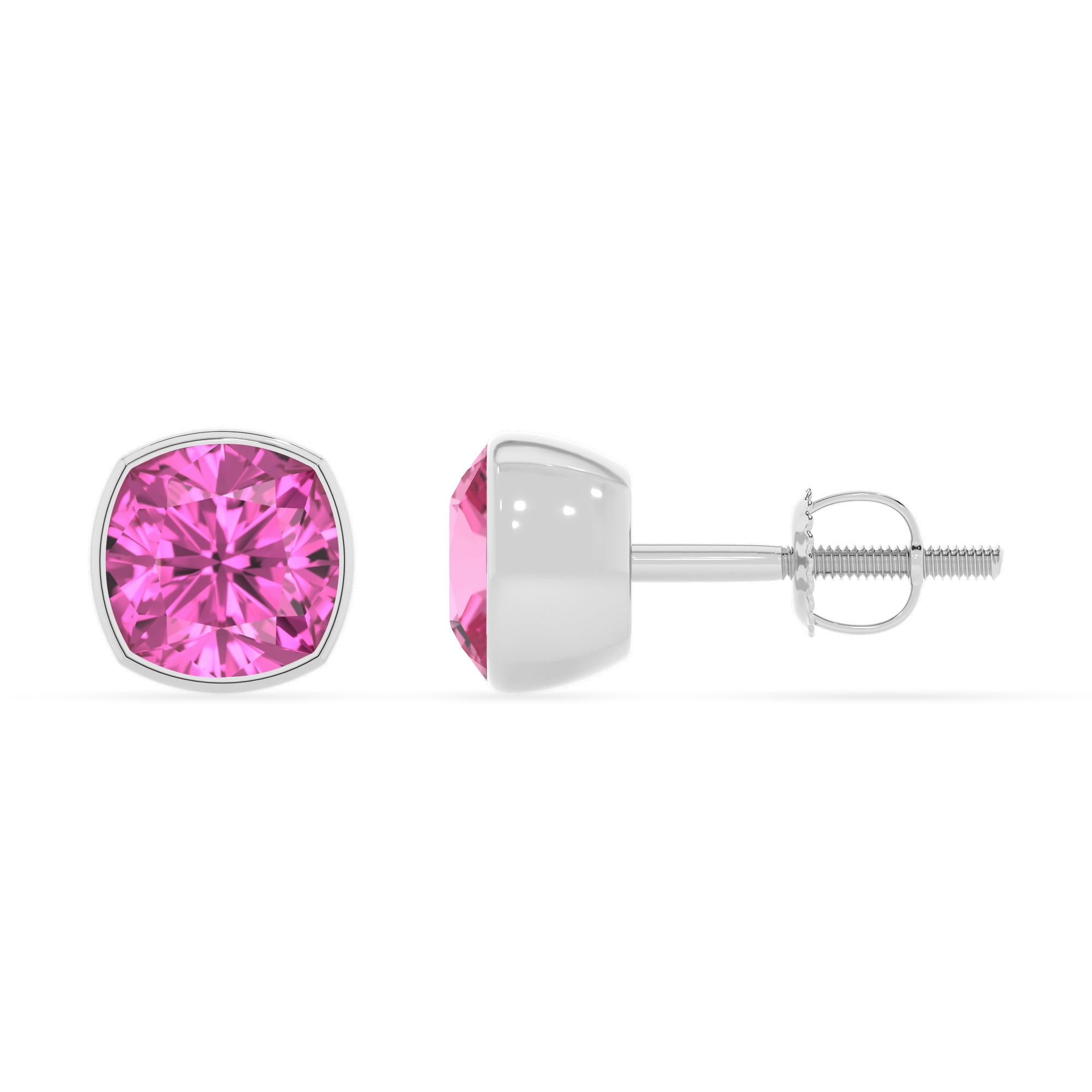 lab grown pink sapphire cushion stud earrings 