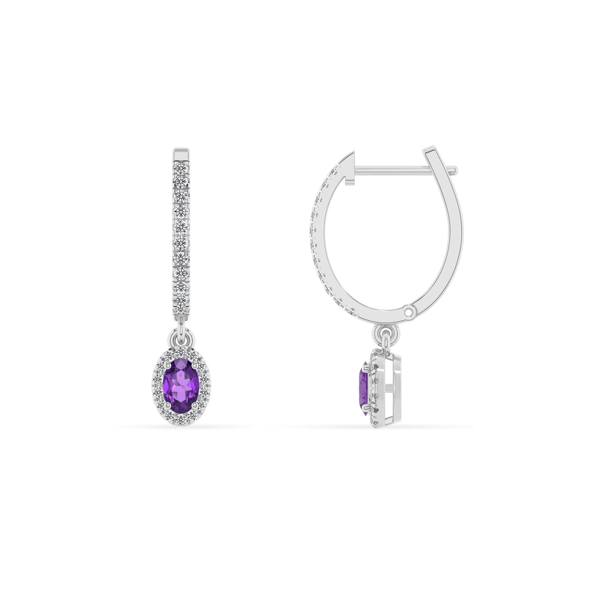 lab grown amethyst oval double halo earrings with moissanite 