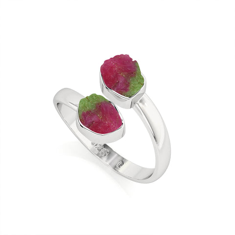 ruby-zoisite rough shape stackable bezel-set ring