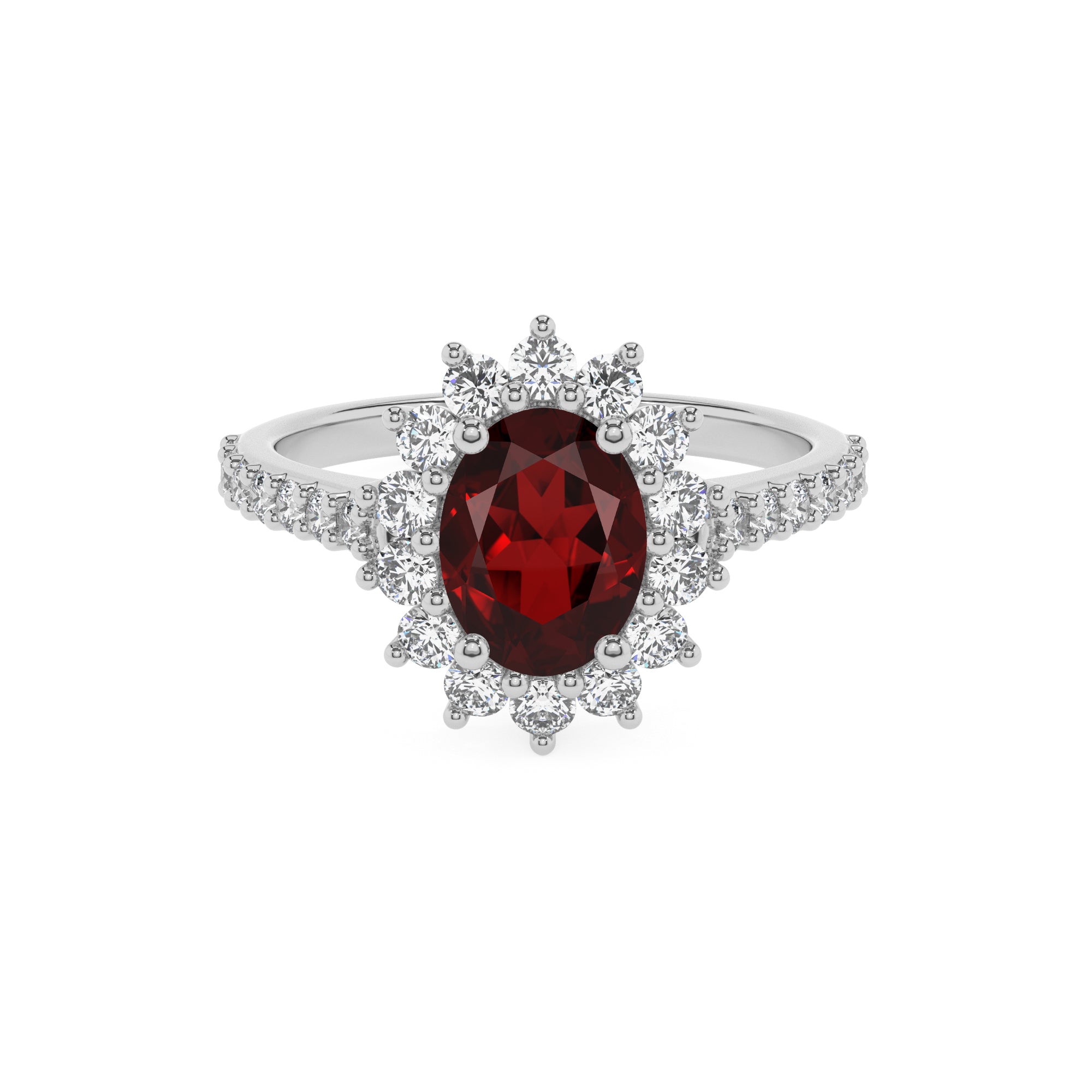 natural garnet oval half eterity halo solitaire engagement ring