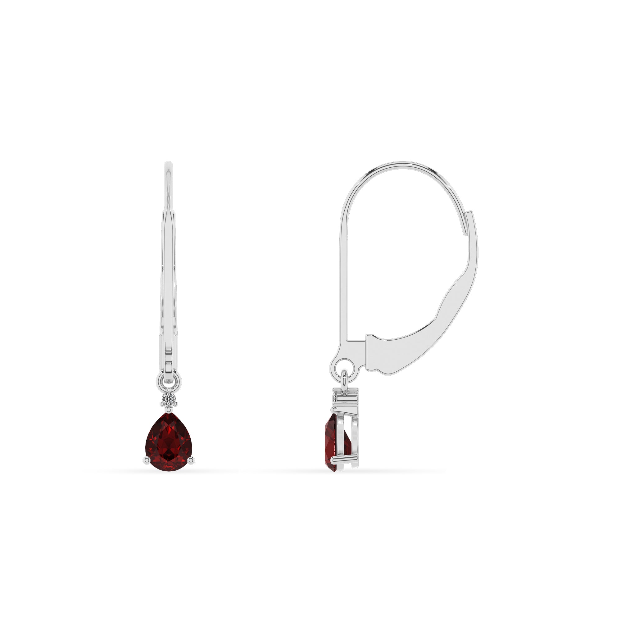 natural garnet pear dangle earrings with moissanite 