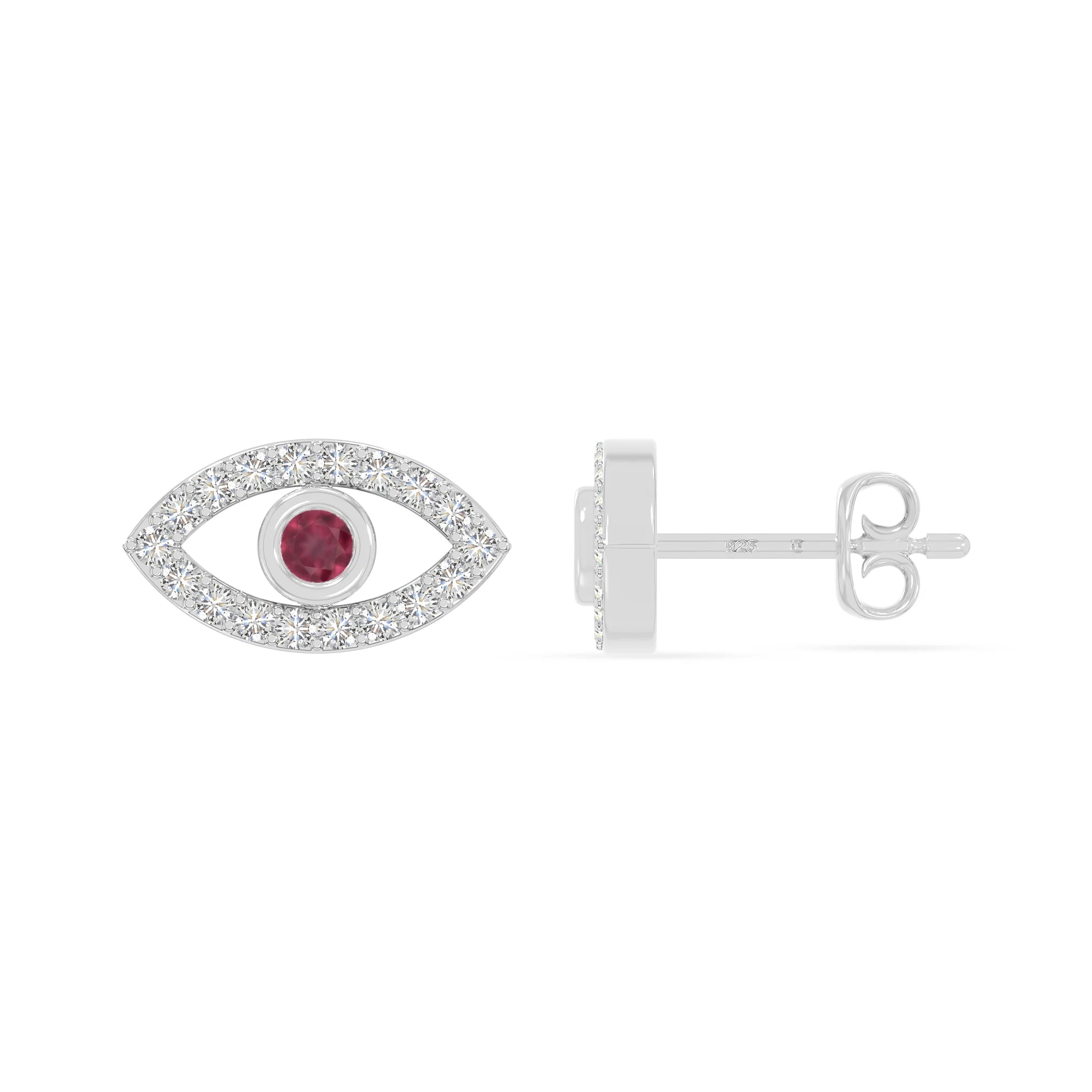 natural ruby evil eye stud earrings in sterling silver 