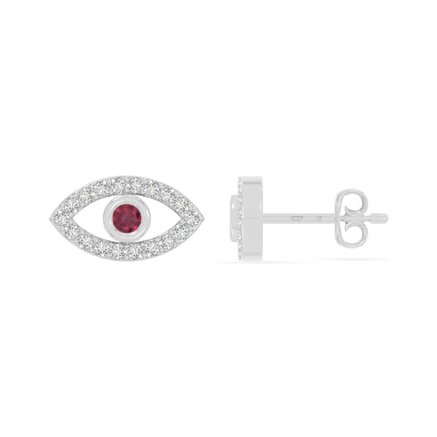 natural ruby evil eye stud earrings in sterling silver 