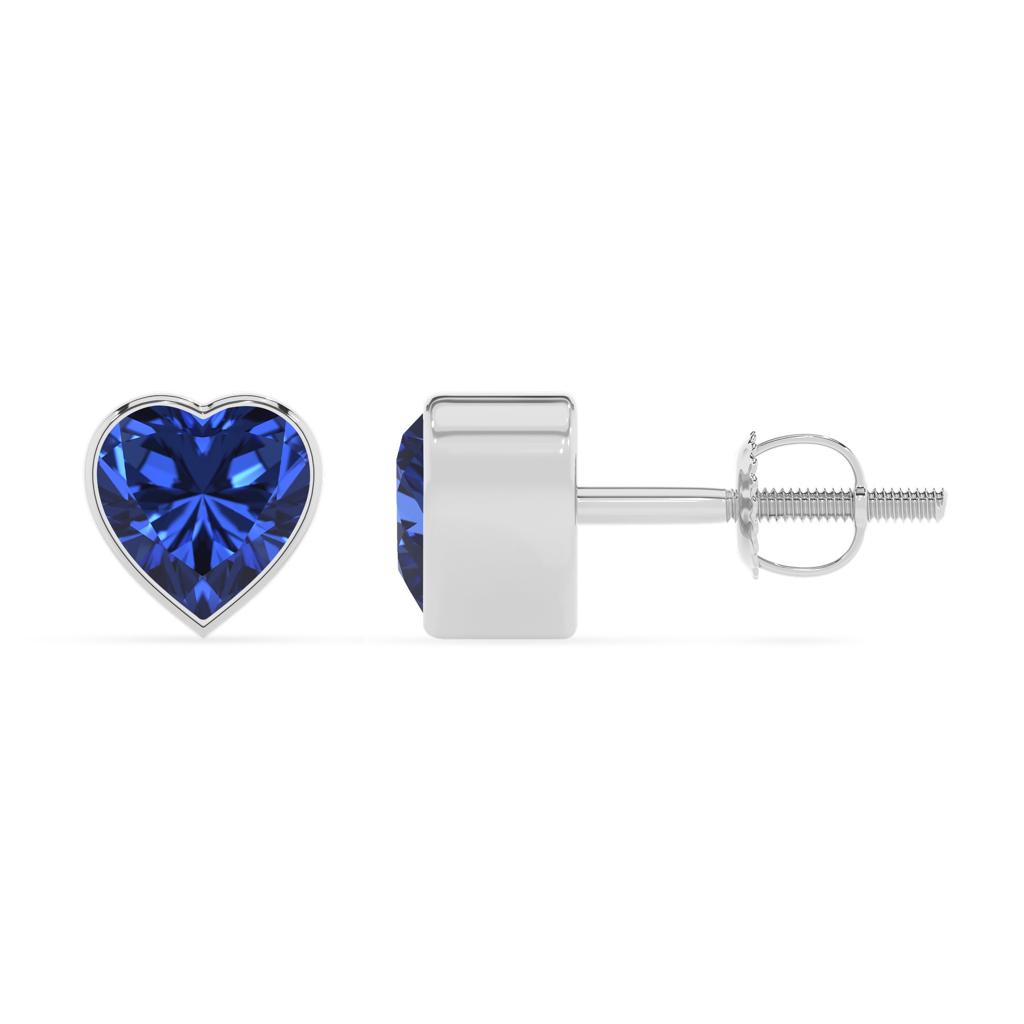 lab grown blue sapphire heart stud earrings 