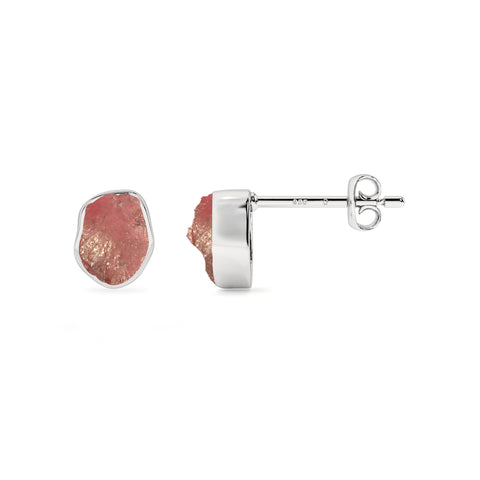 natural rhodolite garnet rough shape stud earrings