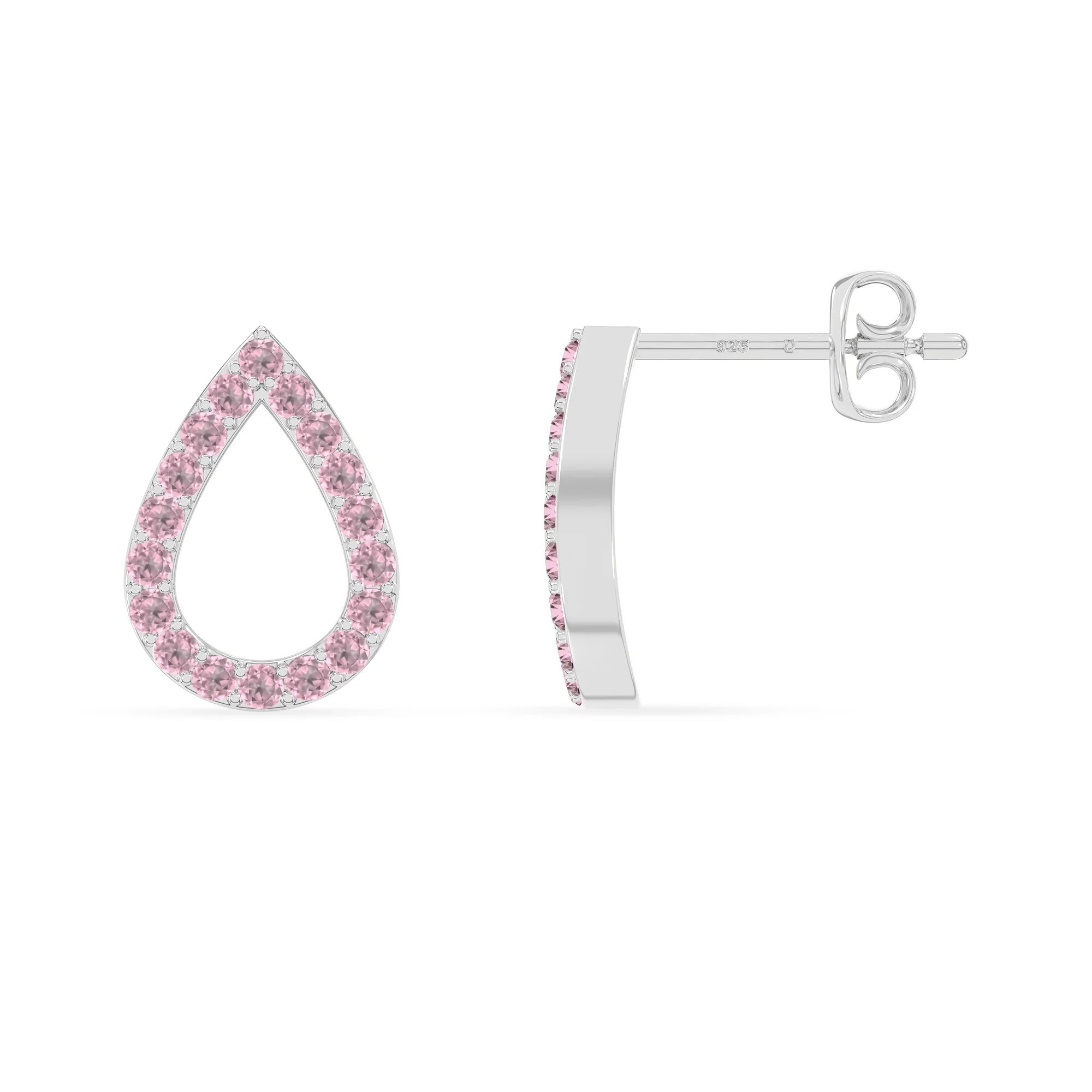 natural pink-tourmaline teardrop stud earrings in sterling silver 