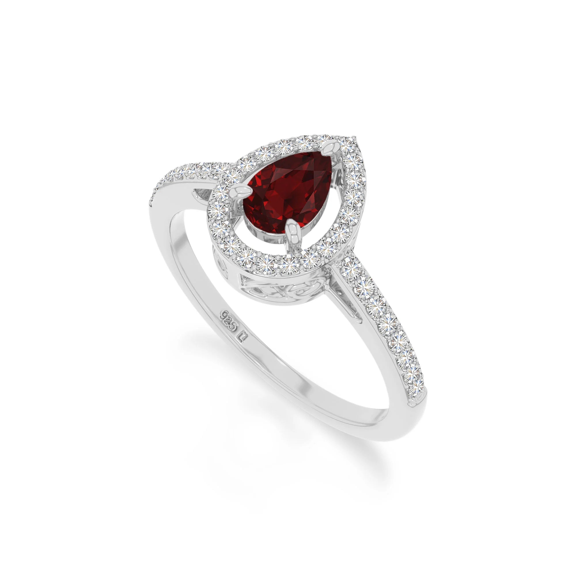 natural garnet solitaire halo engagement rings in sterling silver 