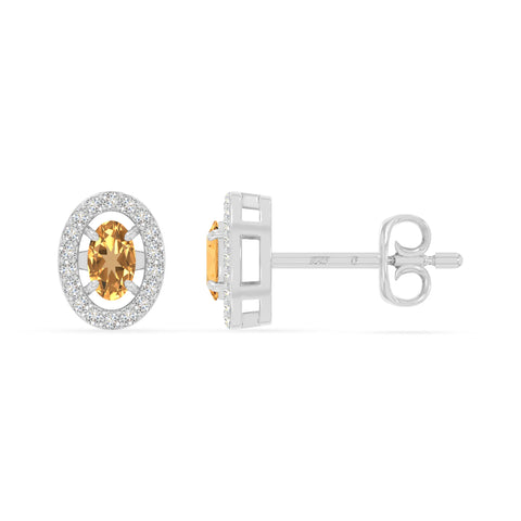 natural citrine halo stud earrings in sterling silver 