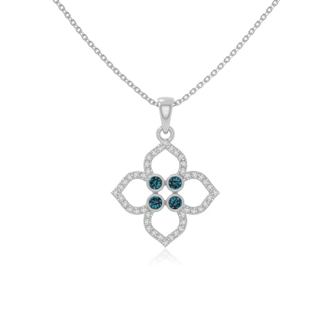 natural london-blue-topaz 4 petal flower necklaces in sterling silver 
