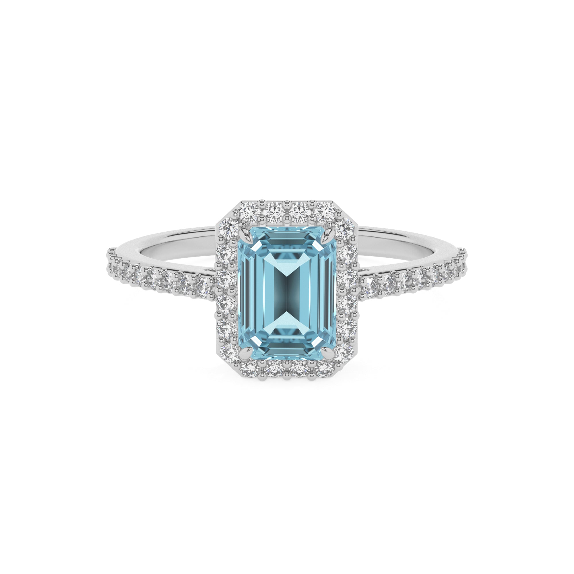 lab grown aquamarine emerald half eterity halo solitaire engagement ring