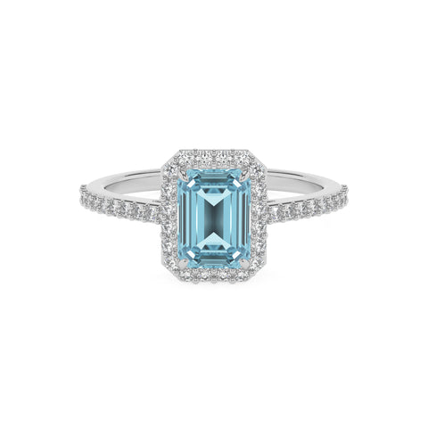 lab grown aquamarine emerald half eterity halo solitaire engagement ring