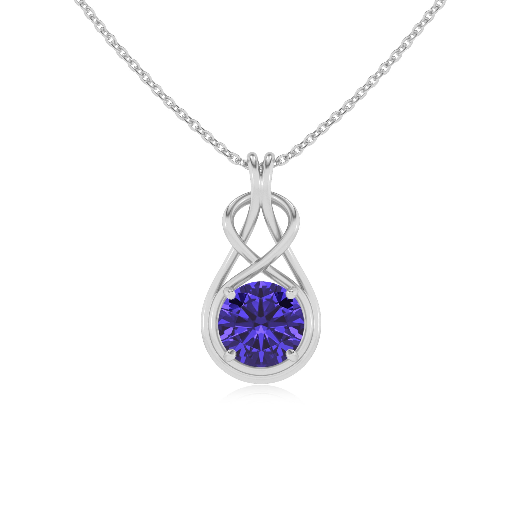 natural tanzanite round shape solitaire infinity knot pendant necklace