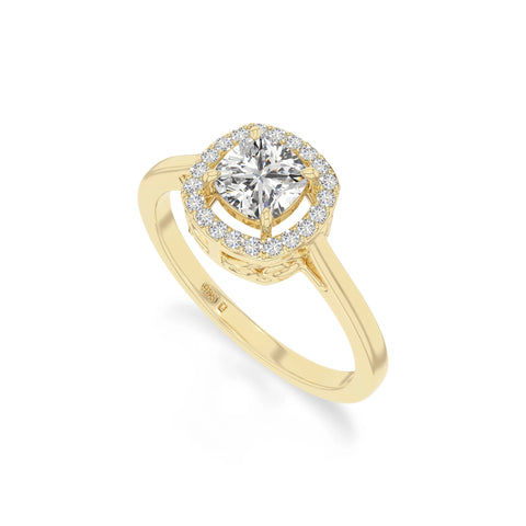 natural moissanite solitaire halo engagement rings in yellow gold vermeil