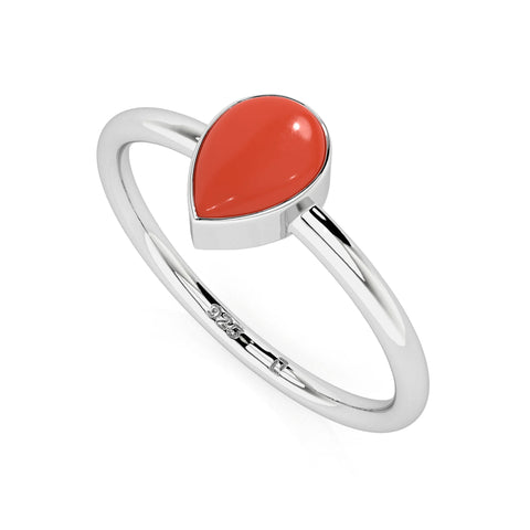 red coral pear cab stackable bezel-set ring