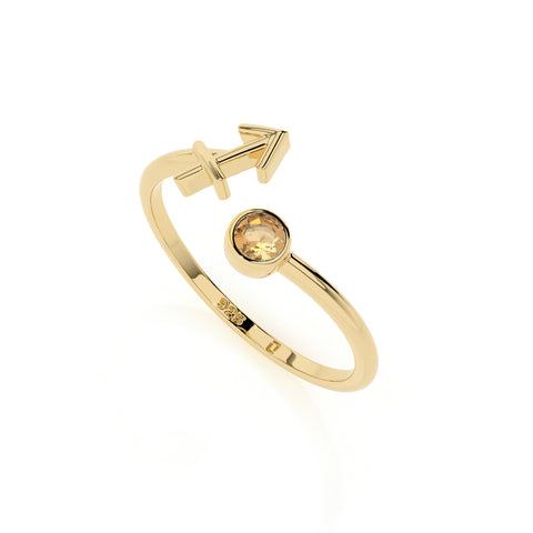 sagittarius zodiac ring with natural citrine gold vermeil