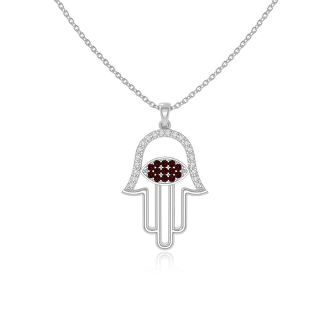 natural garnet evil eye hamsa hand necklaces in sterling silver 