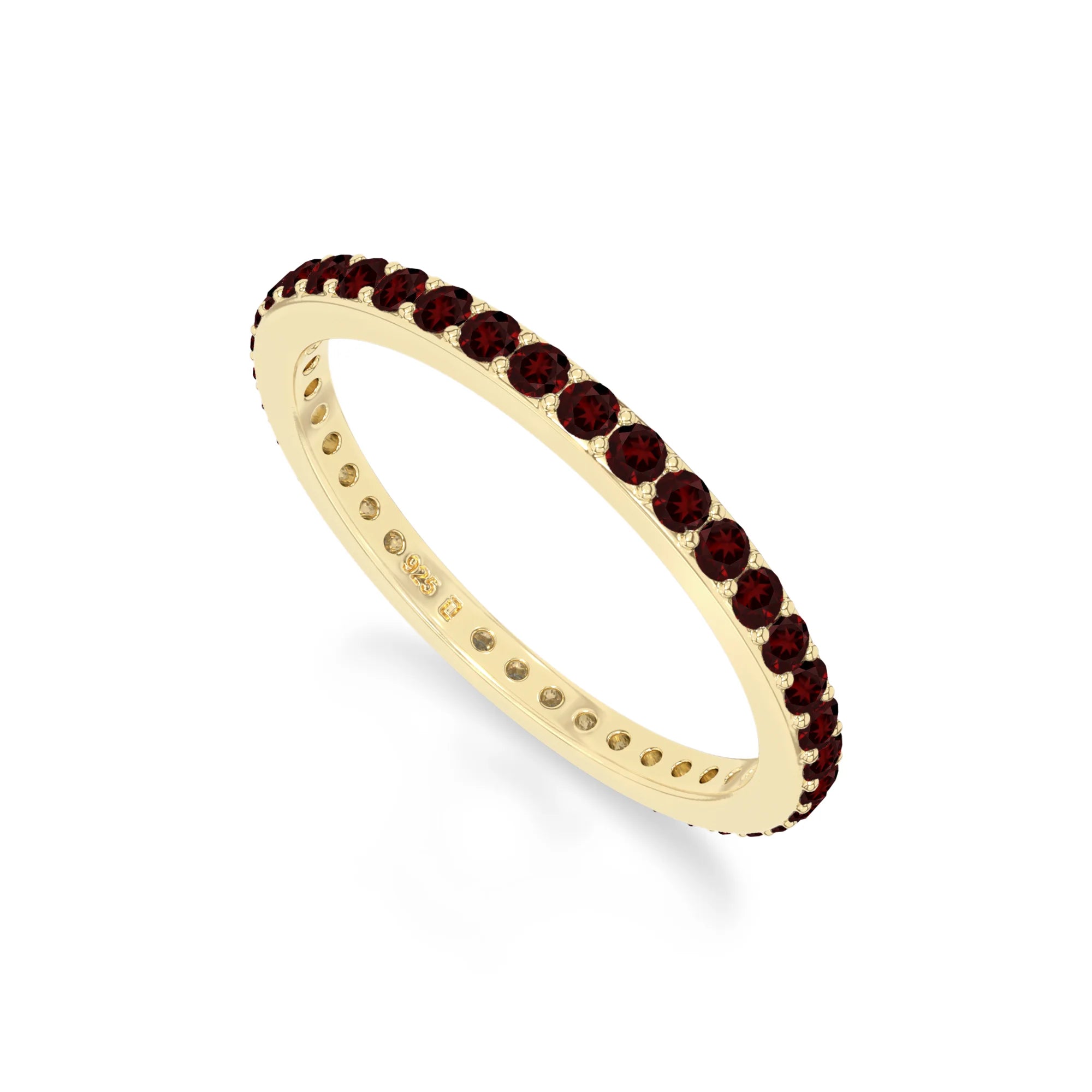 natural garnet eternity band rings in yellow gold vermeil