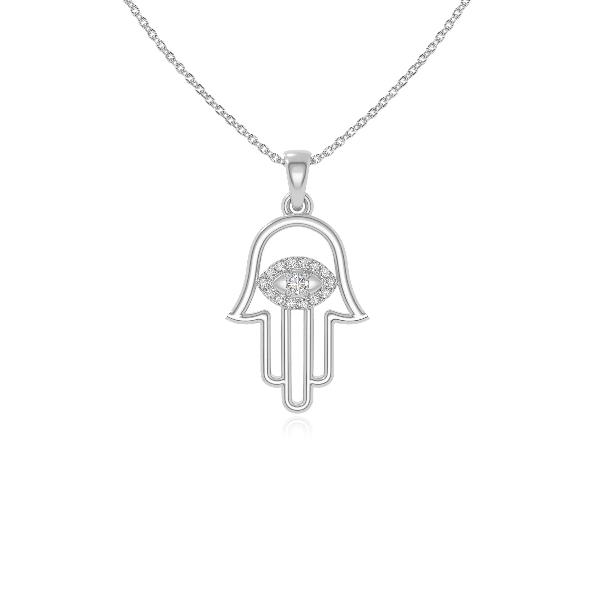 moissanite evil eye hamsa hand necklaces in sterling silver 