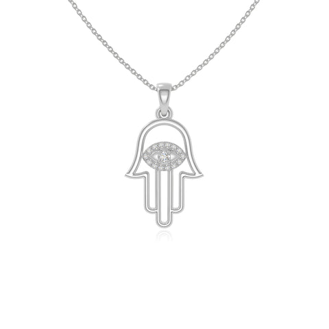 moissanite evil eye hamsa hand necklaces in sterling silver 