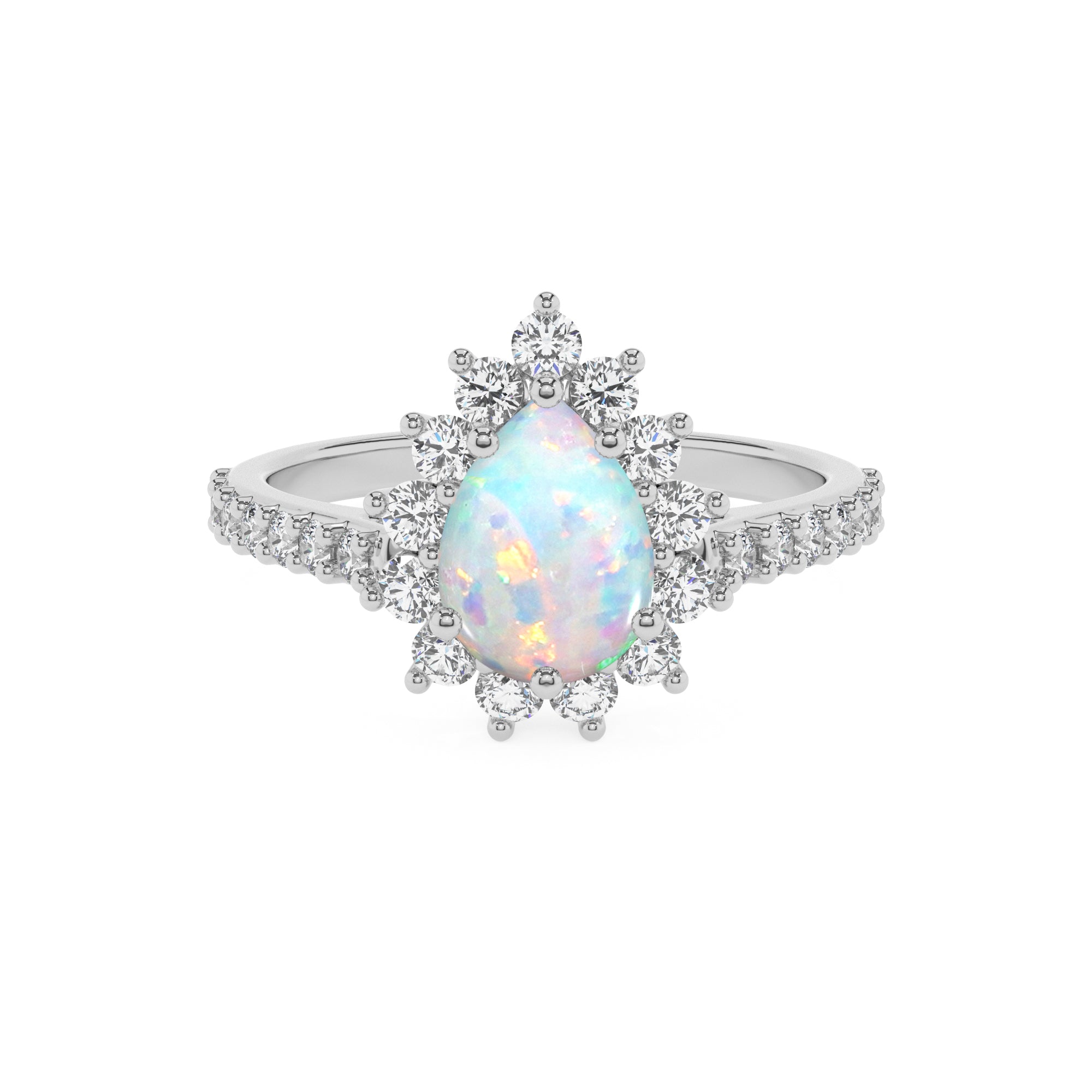 lab grown opal pear half eterity halo solitaire engagement ring